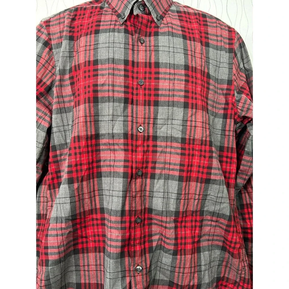 J.Crew Men's Tailored Plaid Button-Up Shirt Red Long Sleeve  100% Cotton  Size M